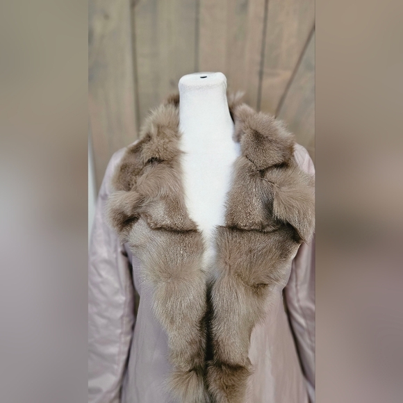 ON & ON Real Fox Fur Trim Sheen Pale Pink Winter Jacket. Size S/M - Picture 7 of 16